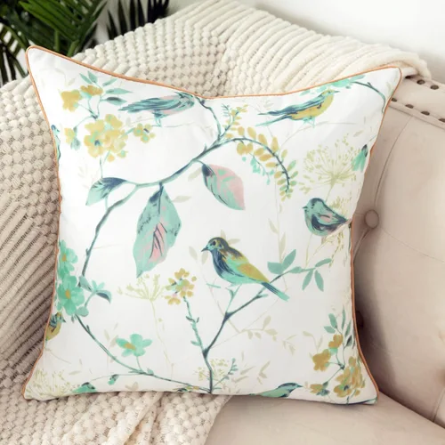 Miniatura 4 de VOGOL Juego de 2 fundas de almohada, 18 x 18 pulgadas, patrón de pájaros verdes, estampado de flores y pájaros verdes, fundas de cojín para cama