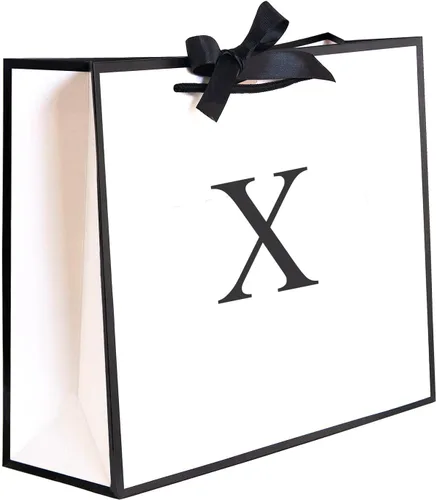 Miniatura 20 de QLSKO - Bolsa de regalo inicial con lazo de cinta, bolsa de papel horizontal personalizada, bolsa de regalo con monograma para cumpleaños