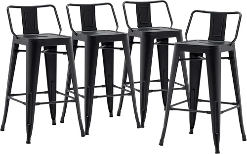 Miniatura 9 de Juego de 4 taburetes de bar de metal de 26 pulgadas, modernos taburetes de altura de mostrador con respaldo, sillas de bar industriales con respaldo