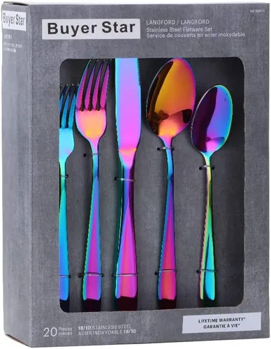 Miniatura 8 de YDware - Juego de cubiertos de acero inoxidable, 20 piezas, tenedores dorados, cucharas, cuchillos, servicio para 4, pulido de espejo y apto