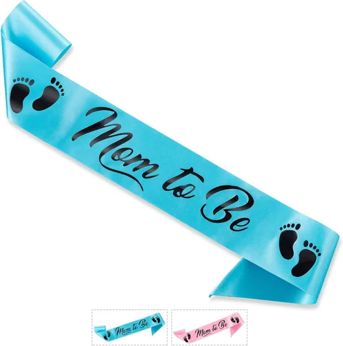 CORRURE Baby Shower Mom to Be Faja para niño o niña – Hermosa cinta azul y texto de aluminio negro – Ideal para revelación de género, regalos de