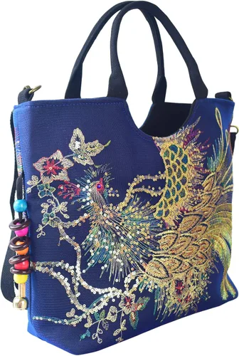 Miniatura 2 de Bolsos de hombro vintage para mujer, bolsos de mano, bolso de viaje para mujer con lentejuelas brillantes bordadas fénix