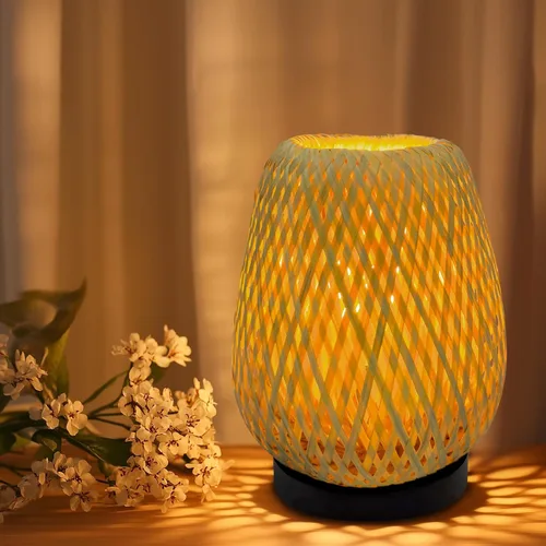 Miniatura 9 de Lámpara de mesita de noche estilo Boho de ratán - Lámpara tejida de bambú hecha a mano con 3 temperaturas de color para mesita de noche y sala