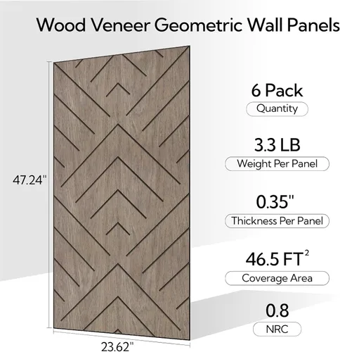 Miniatura 2 de Olanglab Paquete de 6 paneles de pared de chapa de madera, paneles absorbentes de sonido de 24 x 48 pulgadas para reducción de ruido, triángulo