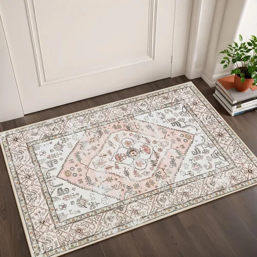 Miniatura 22 de Lahome - Tapete con diseño bohemio, pequeño, antideslizante, lavable, ultradelgado, con estampado oriental desgastado, para entrada, cocina