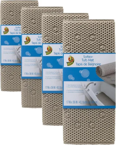 Duck Brand Softex Bath Mat for Tubs, Machine Washable, 17 x 36 Inches, Taupe, Skid Resistant (442097) (Pack of 4)