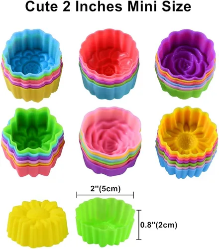 Miniatura 3 de Vasos de silicona reutilizables para hornear, forros de silicona de tamaño mini de 2 pulgadas para hornear, forros de muffins con múltiples formas