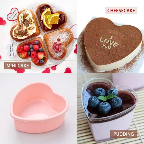 Miniatura 5 de Mini molde de silicona de 4 pulgadas para tartas de corazón, paquete de 2 moldes antiadherentes para el día de San Valentín, aniversario