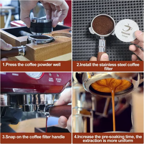Miniatura 3 de Pantalla de disco de 2.008 in – 2 paquetes de pantalla de disco de espresso reutilizable con soporte de madera, pantalla de disco de acero