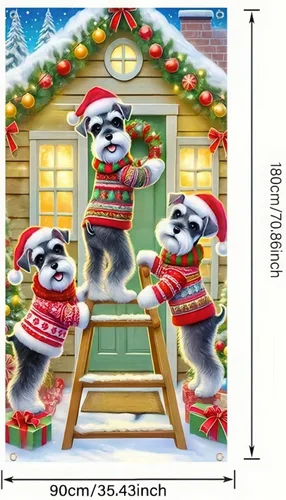 Miniatura 6 de Cartel de porche con decoración de cachorro de Navidad, trío festivo, Schnauzers en suéteres navideños, perfecto para interiores y exteriores