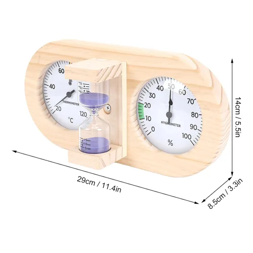 Miniatura 2 de Wooden Sauna Thermometer Hygrometer, Wall Mount Temperature Humidity with Color Zones Dual Glass Dial for Spa Relaxation Room
