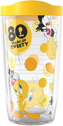 Tervis Warner Brothers Tweety - Vaso aislado de doble pared con aislamiento para el 80 aniversario, mantiene las bebidas frías y calientes, 16