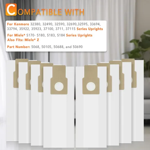 Miniatura 2 de Bolsas de vacío tipo U/L/O para aspiradora vertical Kenmore 5068, 50688, 50690, 50105, paquete de 8 bolsas de papel para Miele tipo Z, S170-S180