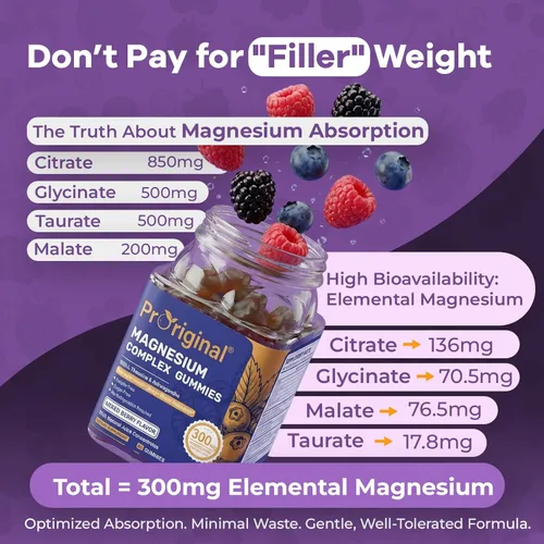Miniatura 2 de Gomitas de magnesio para el estrés y el sueño - Complejo de magnesio de 300 mg con glicinato, citrato, malato y taurato - Apoya la relajación