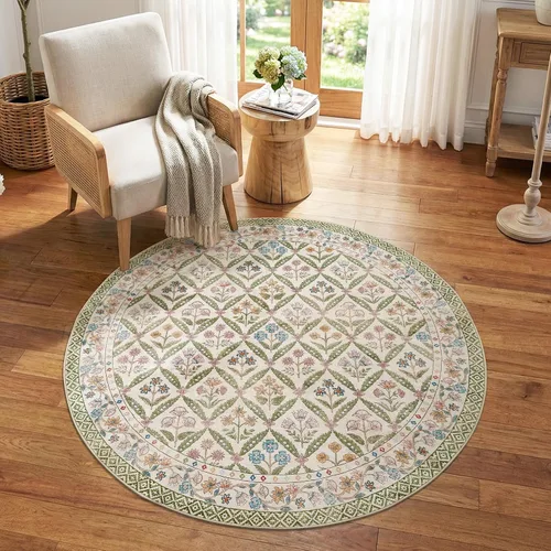 Miniatura 44 de jinchan Haden - Alfombra de entrada de 2 x 3 pulgadas, diseño floral vintage, lavable, suave, antideslizante, de pelo bajo, para puerta, cocina