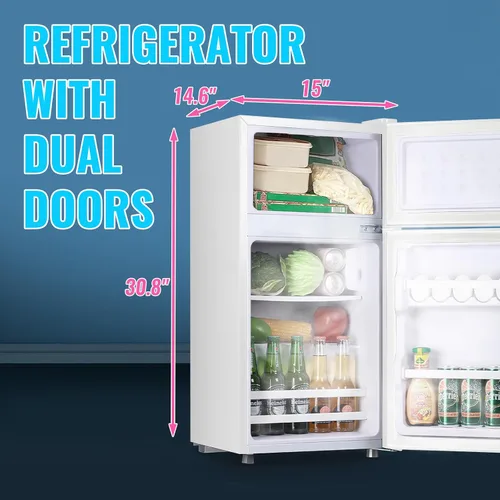 Miniatura 5 de DEMULLER Refrigerador retro con congelador, refrigerador de doble puerta tamaño apartamento con bandeja para huevos, refrigerador con estantes