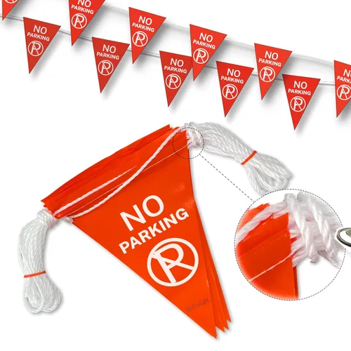 Bandera de banderín con texto en inglés "No Parking", naranja fluorescente, ideal para estacionamientos y áreas al aire libre 【37 pies】