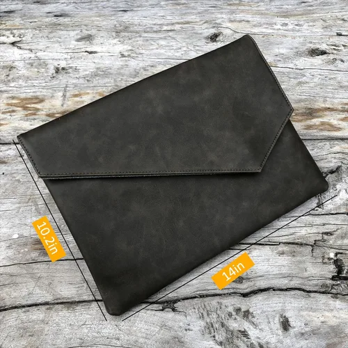 Miniatura 6 de Vintage pu cuero 13.5 "negocios embrague sobre bolsa documentos certificado portátil manga caso oficina carpeta de archivo, Verde militar