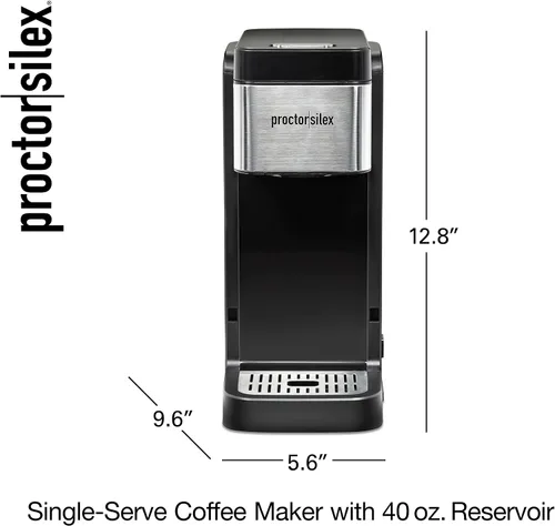 Miniatura 8 de Proctor-Silex - Cafetera de una sola porción compatible con paquetes de cápsulas y molidos, depósito de 40 onzas, hace cuatro tazas de 10 onzas sin