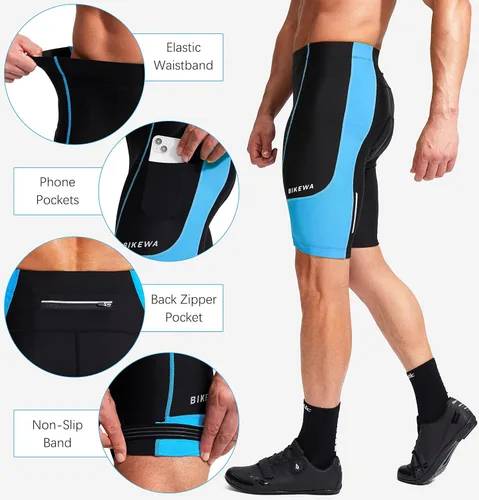 Miniatura 5 de Bikewa Pantalones cortos de ciclismo para hombre con acolchado 3D para ciclismo de carretera, ciclismo de montaña, ciclismo UPF 50+, bolsillos