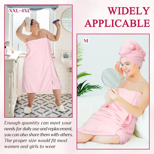 Miniatura 16 de Tigeen 2 toallas para mujer, bata de spa ligera a rayas con cierre ajustable, parte superior elástica, bata de baño suave para spa