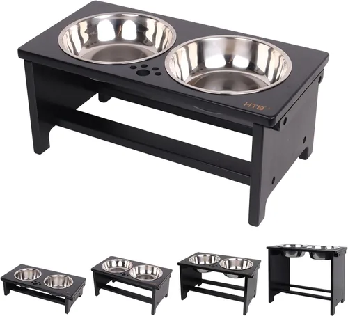 Miniatura 18 de HTB Cuencos Elevados para Perros, Soporte de Cuenco Elevado para Perros con 2 Cuencos de Acero Inoxidable, Cuencos Elevados para Perros