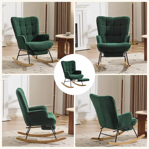 Miniatura 8 de Furniliving - Mecedora tapizada para cuarto de bebé, silla deslizante, mecedora moderna con reposapiés retráctil, silla de lectura con respaldo