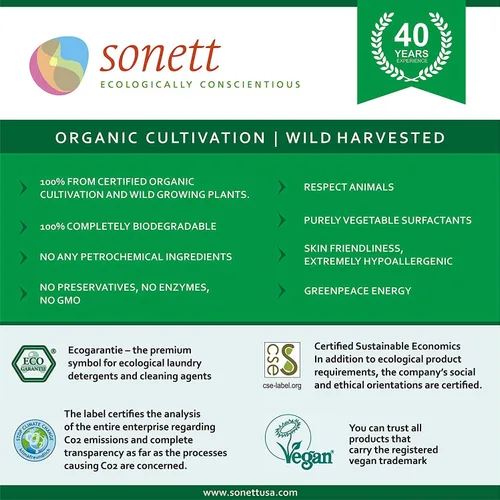 Miniatura 4 de Sonett - Detergentes líquidos orgánicos para lavandería, menta y limón (1 unidad) para todos los textiles de colores, certificados cultivados