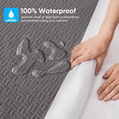 Miniatura 3 de Hanherry - Protector de colchón 100 % impermeable tamaño individual, color gris, funda de colchón de bambú 3D de tela de aire refrescante, suave