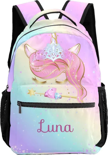 BEYODD Custom Kids Backpack, Personalized Student School Bags for Boys & Girls, Bookbags for Travel Unicorn Watercolor