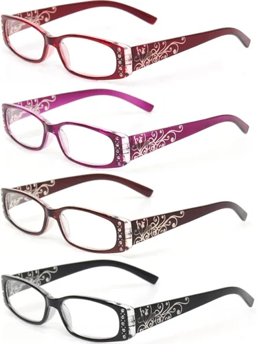 Kerecsen 4 pares de gafas de lectura para mujer, bisagra de resorte con lectores de patrón láser