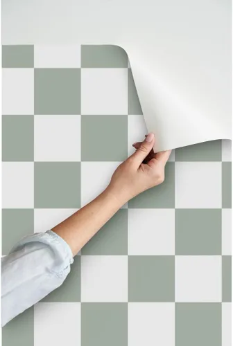 Miniatura 3 de Papel tapiz para despegar y pegar, diseño de cuadros verdes Reen Retro Moderno Tablero de ajedrez Boho Arlequín de los años noventa Papel pintado