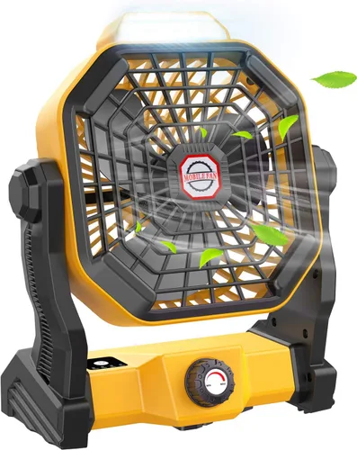 JINLICTE Ventilador de Camping con Linterna LED, 20000 mAh, 9 Pulgadas, Ventilador Portátil Recargable con Batería con Velocidad Sin Escalones y