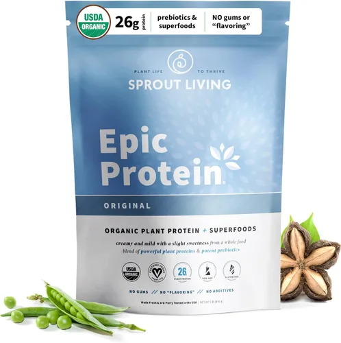 Polvo de proteína a base de plantas y superalimentos, original, sin sabor | Polvo de proteína orgánica, vegano, sin lácteos, sin OMG, sin gluten,
