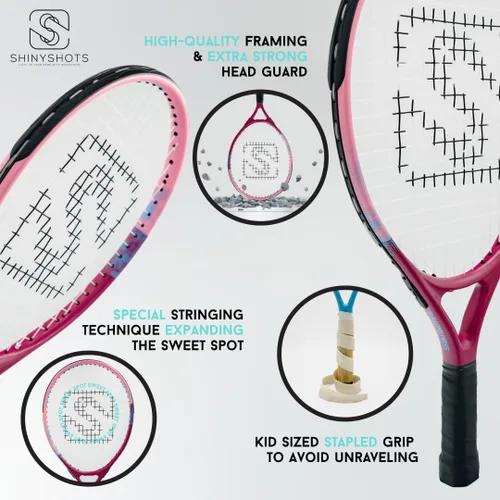 Miniatura 3 de Raqueta de tenis para niños de 19 pulgadas, ligera raqueta de tenis junior de 19 pulgadas para edades de 4 a 6 años, aluminio duradero con agarre