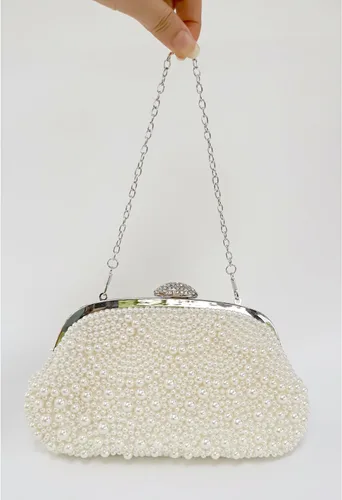 Miniatura 5 de Aovtero Bolso de mano de perlas para mujer, bolso de noche formal con cuentas completas con cadena