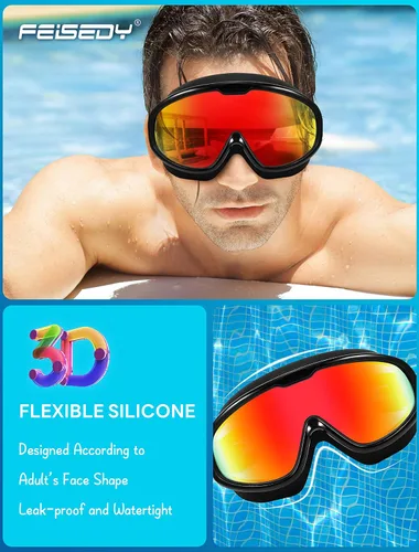 Miniatura 2 de FEISEDY Gafas de natación sin fugas, antivaho para piscina, para adultos, hombres, mujeres, jóvenes, visión clara de 180°, UV400 B2389