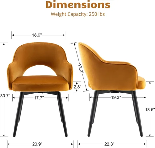 Miniatura 3 de HEAH-YO Juego de 2 sillas decorativas giratorias modernas, sillas de comedor de piel sintética con reposabrazos y patas de metal negro, sillas