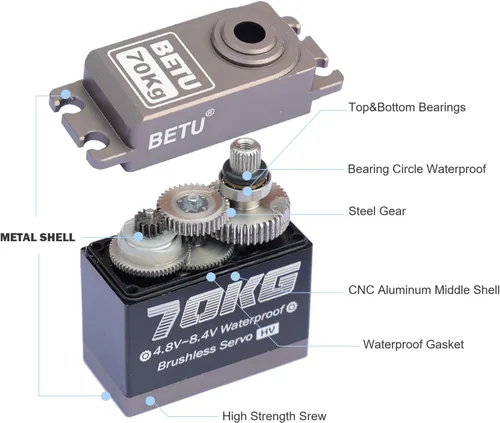 Miniatura 2 de 154.3 lbs Servo, servo sin escobillas de alto par, servo Waterpoof compatible con 1/5,1/6, 1/8, 1/10 RC coche/robot/barco