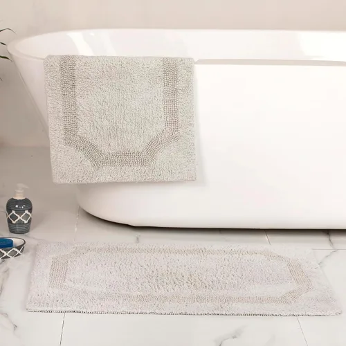 voyzz home Juego de 2 alfombras de baño reversibles de 20 x 32 pulgadas a 17 x 24 pulgadas, 100 % algodón copetudo a mano, suaves y absorbentes,