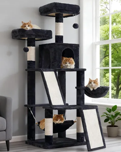 Miniatura 12 de Gitelsnour Árbol para gatos de varios niveles para gatos de interior, torre para gatos con 2 tablas de rascar, 2 plataformas acolchadas de felpa
