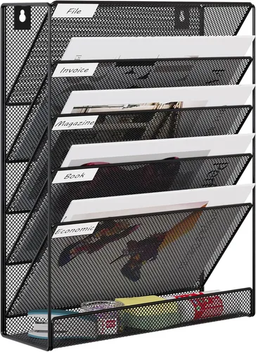 EasyPAG organizador de archivos de pared de malla de 5 niveles con etiquetas de clasificación, organizador de carpetas colgante versátil para
