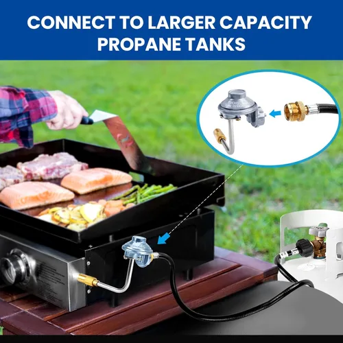 Miniatura 7 de Manguera adaptadora de propano y regulador de parrilla de gas de 3 pies para parrilla de mesa Blackstone de 17 pulgadas, 22 pulgadas, conexiones