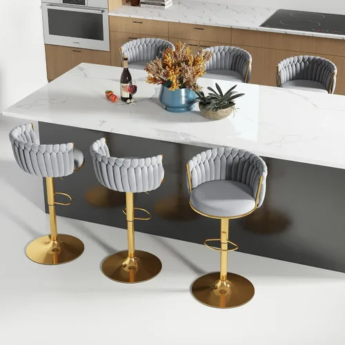 Miniatura 25 de ABET Taburete de Bar Dorado 1UN, Taburetes Giratorios de Terciopelo, Taburetes de Altura Ajustable con Respaldo Tejido, Taburetes de Cocina Modernos
