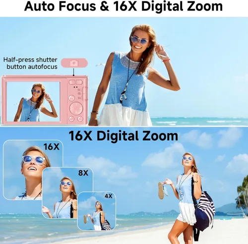 Miniatura 6 de Acuvar Cámara digital 4K de 44 MP con zoom de 16X, pantalla de 2.4 pulgadas, tarjeta micro SD de 32 GB, cámara digital compacta de apuntar