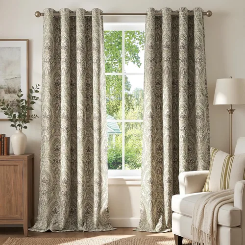 Miniatura 52 de jinchan Cortinas opacas de 72 pulgadas de largo, 2 paneles de medallón de damasco azul, cortinas de ventana para dormitorio, con ojales, aislamiento