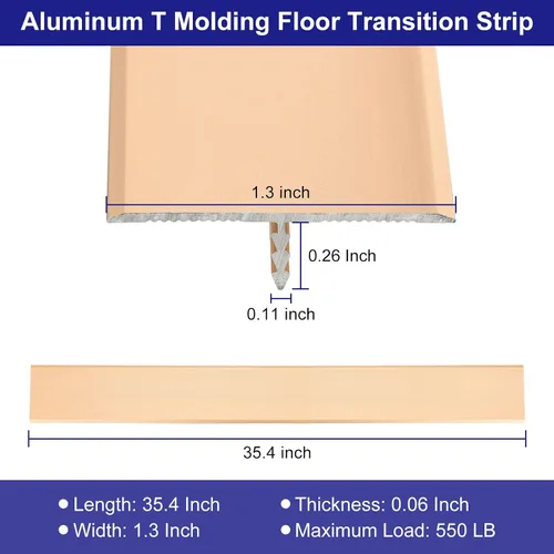 Miniatura 2 de uxcell 3 tiras de transición de piso de moldeo en T de aluminio, 35.4 pulgadas, tira de transición de puerta/azulejo/alfombra a azulejos, borde