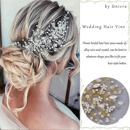 Miniatura 8 de Unicra Flor de novia boda pelo vid cristal pieza nupcial pieza de diamantes de imitación fiesta accesorios hoja joyería cuentas cuentas tocado