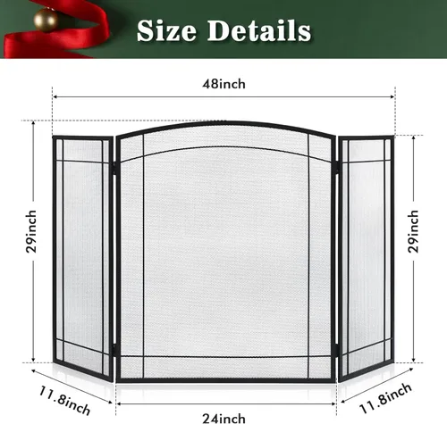 Miniatura 5 de FEED GARDEN Pantalla de chimenea de 3 paneles de 48 pulgadas de ancho x 29 pulgadas de alto, moderna y plegable con malla decorativa de metal