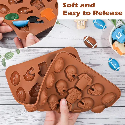 Miniatura 5 de Webake Molde de chocolate de fútbol – Molde de silicona de 30 cavidades con forma de fútbol, casco y jersey, para decoraciones de chocolate, dulces